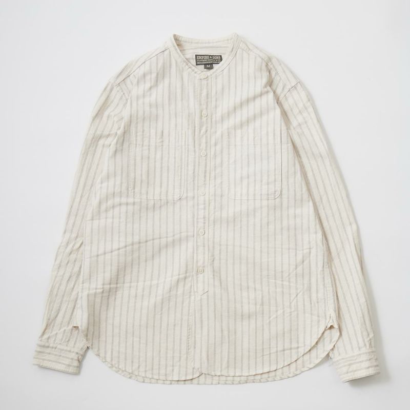 EMPIRE & SONS L/S CLASSIC BAND COLLAR SHIRT VINTAGE OXFORD - NATURAL/NAVY