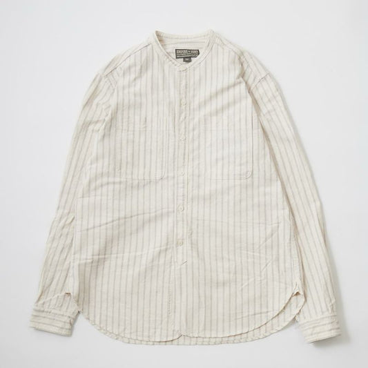 EMPIRE & SONS L/S CLASSIC BAND COLLAR SHIRT VINTAGE OXFORD - NATURAL/NAVY
