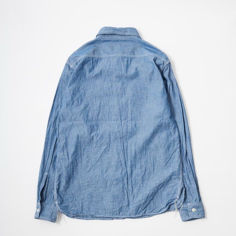 EMPIRE & SONS L/S UTILITY WORK SHIRT 5oz ORGANIC COTTON SELVEGE CHAMBRAY - BLUE