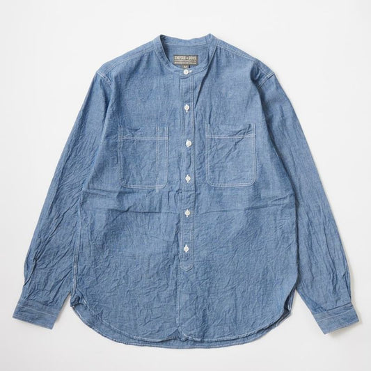 EMPIRE & SONS L/S CLASSIC BAND COLLAR SHIRT 5oz VINTAGE CHAMBRAY - BLUE NATURAL STITCH