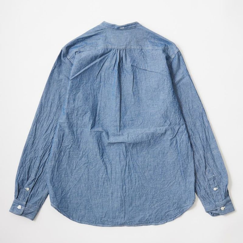 EMPIRE & SONS L/S CLASSIC BAND COLLAR SHIRT 5oz VINTAGE CHAMBRAY - BLUE NATURAL STITCH