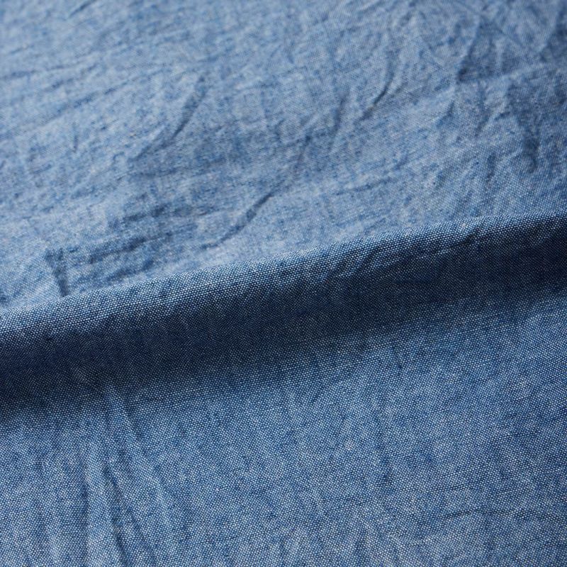 EMPIRE & SONS L/S CLASSIC BAND COLLAR SHIRT 5oz VINTAGE CHAMBRAY - BLUE NATURAL STITCH