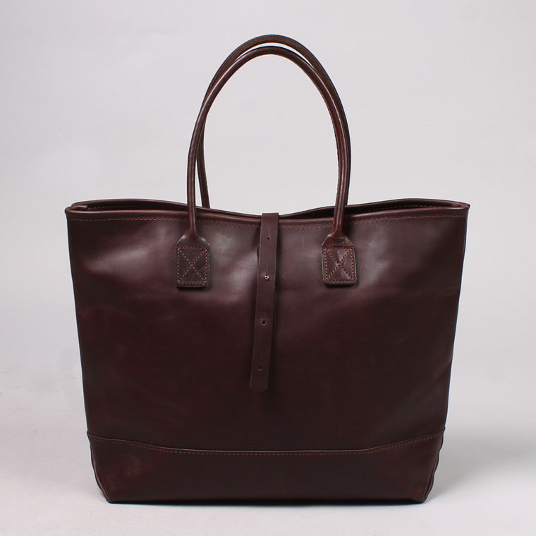 HERITAGE LEATHER ALL LATIGO LEATHER TOTE BAG W/CLOSURE STRAP - BROWN LATIGO