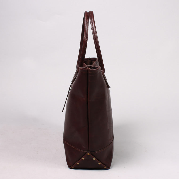 HERITAGE LEATHER ALL LATIGO LEATHER TOTE BAG W/CLOSURE STRAP - BROWN LATIGO