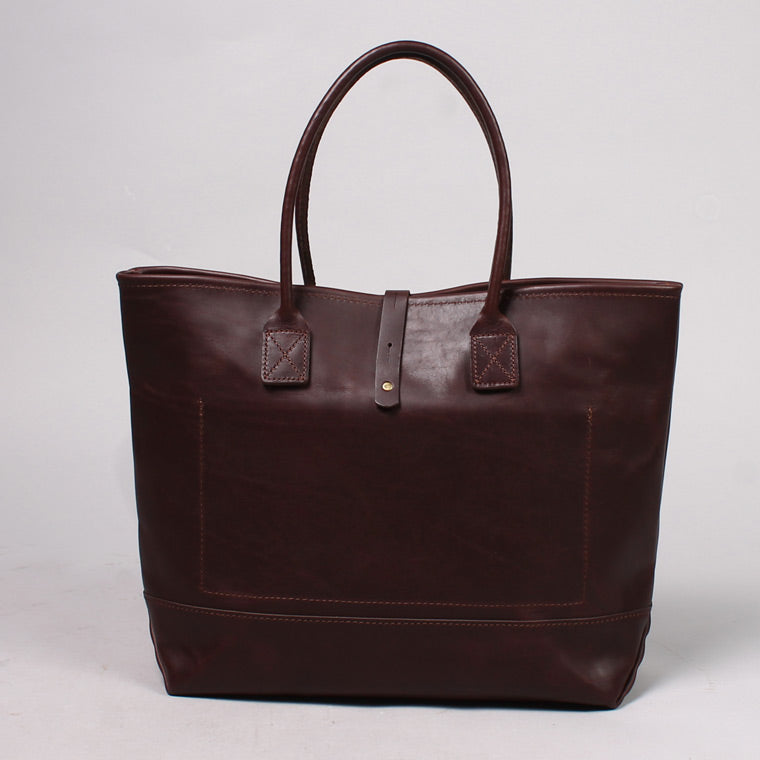 HERITAGE LEATHER ALL LATIGO LEATHER TOTE BAG W/CLOSURE STRAP - BROWN LATIGO