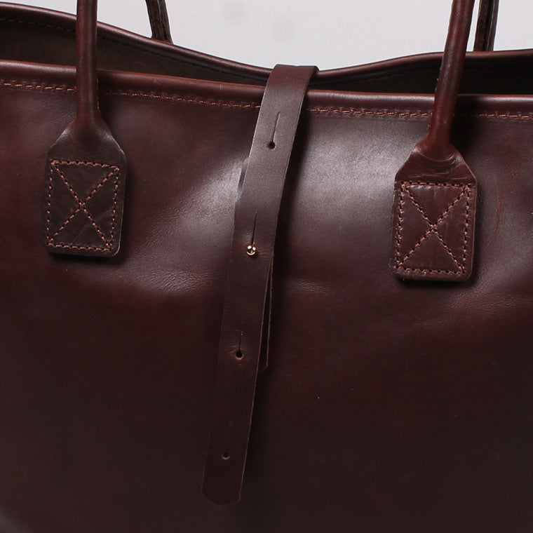 HERITAGE LEATHER ALL LATIGO LEATHER TOTE BAG W/CLOSURE STRAP - BROWN LATIGO
