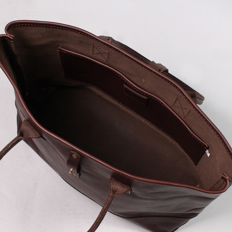 HERITAGE LEATHER ALL LATIGO LEATHER TOTE BAG W/CLOSURE STRAP - BROWN LATIGO