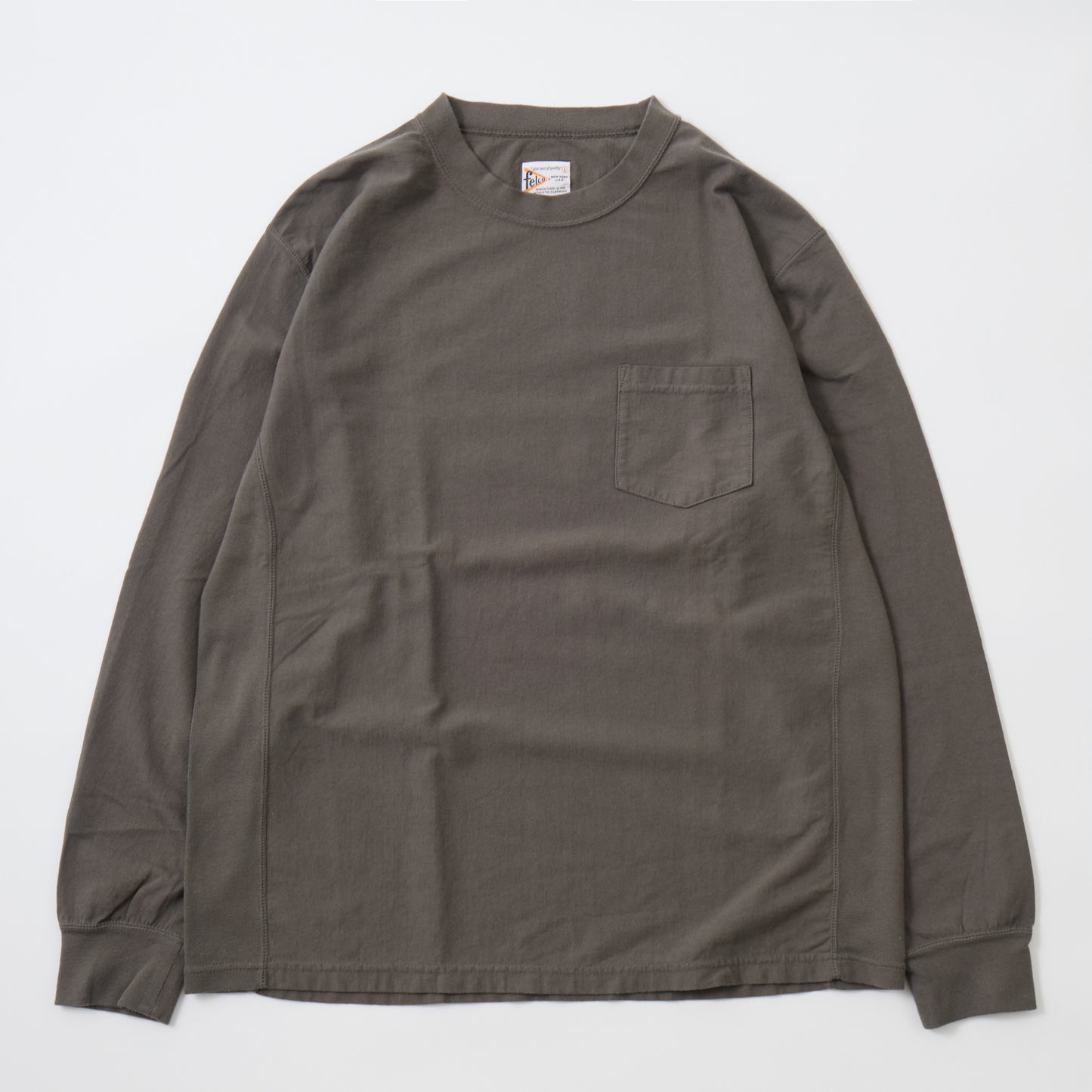FELCO L/S INVERSE WEAVE CREW NECK POCKET T 7oz 18 SINGLE JERSEY ALL FLATSEAMA