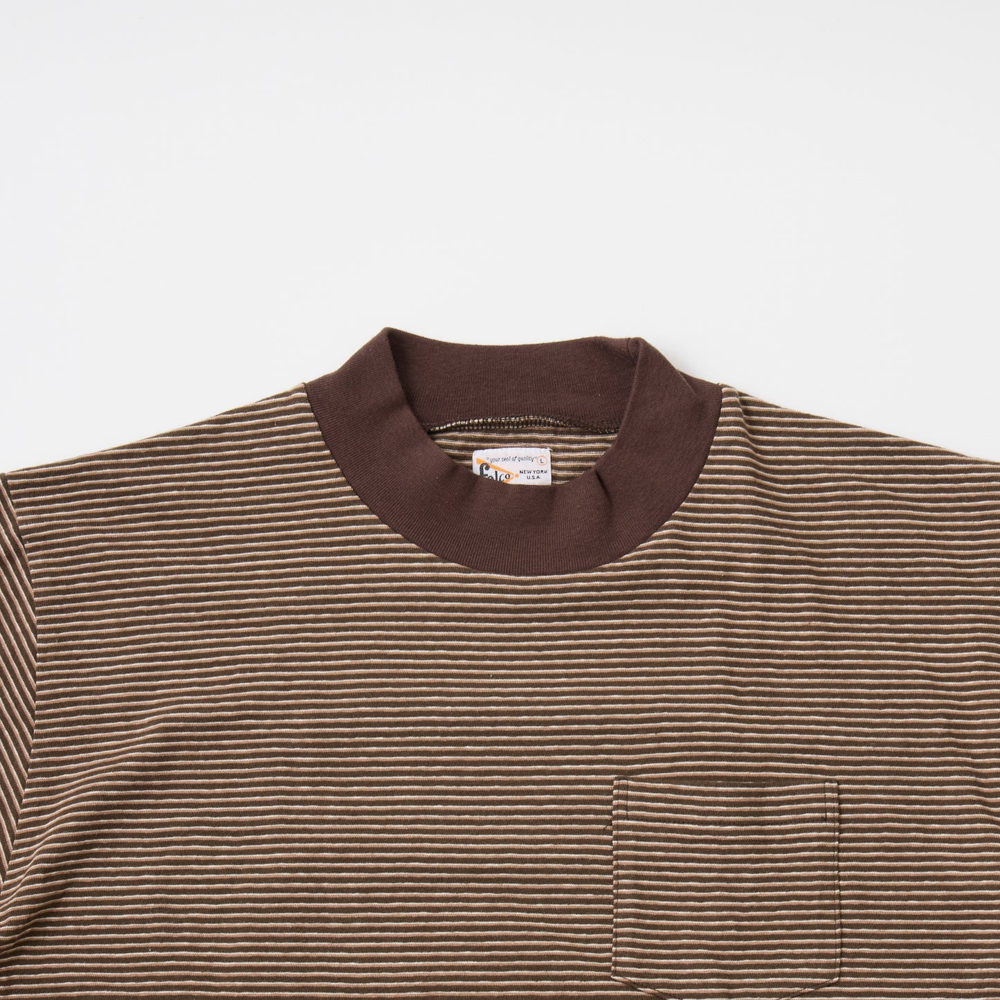 FELCO S/S MOCK NECK NARROW STRIPE POCKET TEE