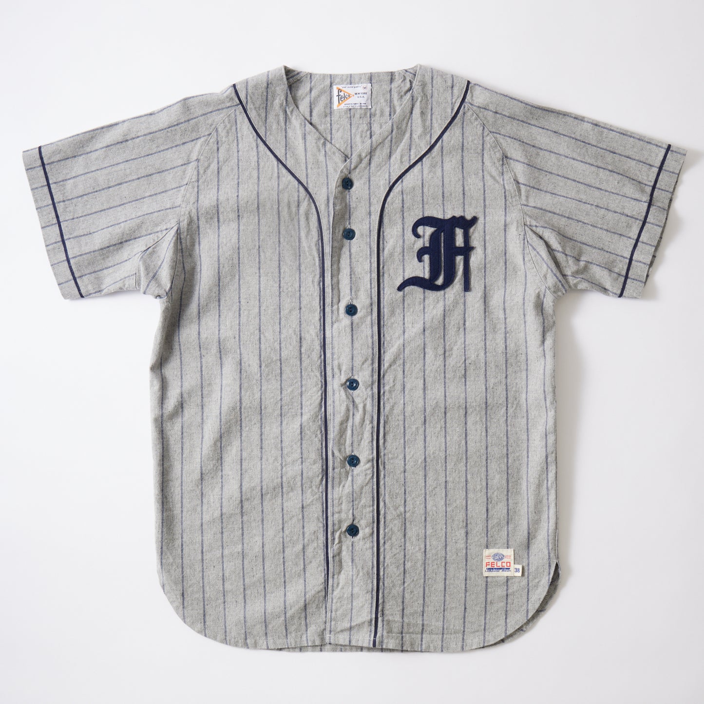FELCO BASEBALL SHIRT COTTON LINEN CLOTH W/OLD FONT F FELT