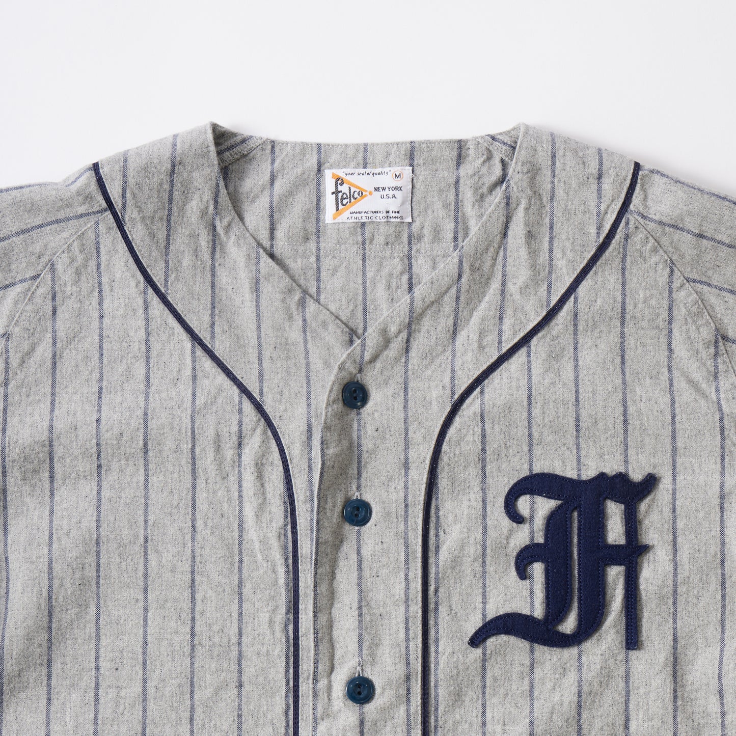 FELCO BASEBALL SHIRT COTTON LINEN CLOTH W/OLD FONT F FELT
