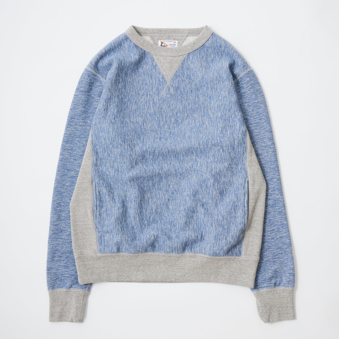FELCO CLASSIC FIT L/S INVERSE WEAVE V GUSSET CREW SWEAT W/SLASH POCKET 16oz HEAVY WEIGHT TERRY - TWISTED BLUE