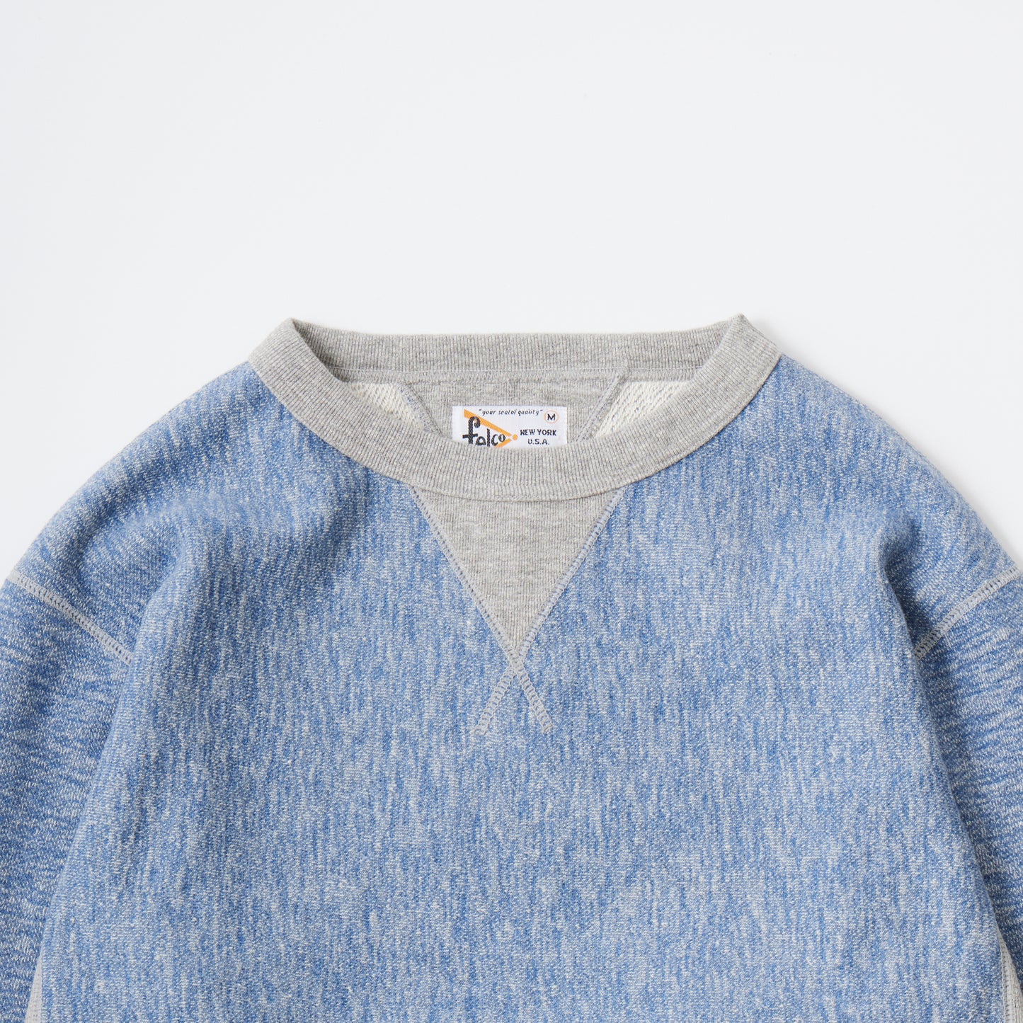 FELCO CLASSIC FIT L/S INVERSE WEAVE V GUSSET CREW SWEAT W/SLASH POCKET 16oz HEAVY WEIGHT TERRY - TWISTED BLUE