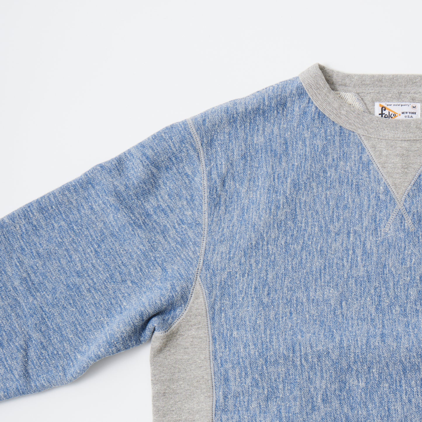 FELCO CLASSIC FIT L/S INVERSE WEAVE V GUSSET CREW SWEAT W/SLASH POCKET 16oz HEAVY WEIGHT TERRY - TWISTED BLUE