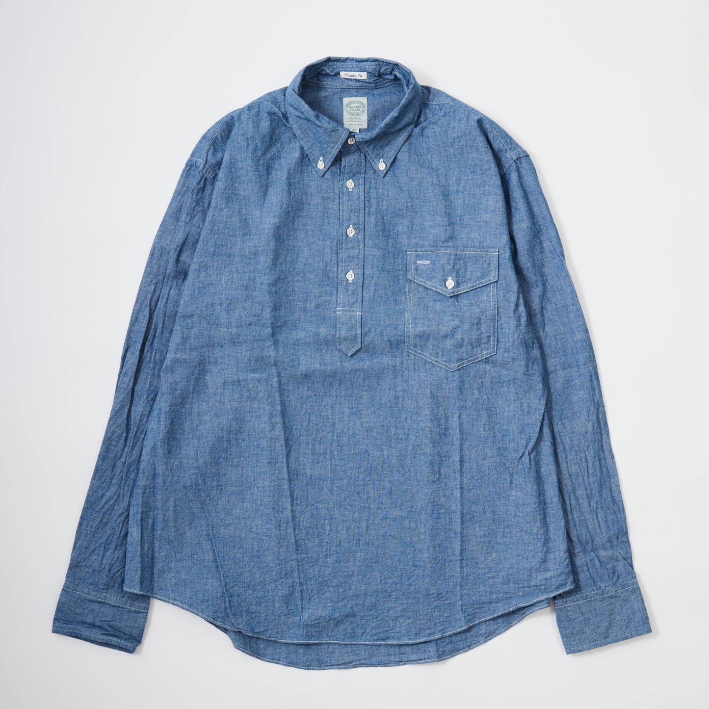KEATON CHASE USA L/S PULLOVER BD SHIRT 5oz INDIGO CHAMBRAY
