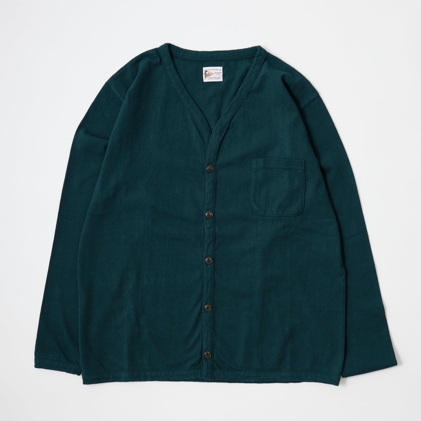 FELCO L/S BINDER V NECK CARDIGAN W/POCKET 7oz 16SINGLE RUFFY JERSEY - 11 COLORS