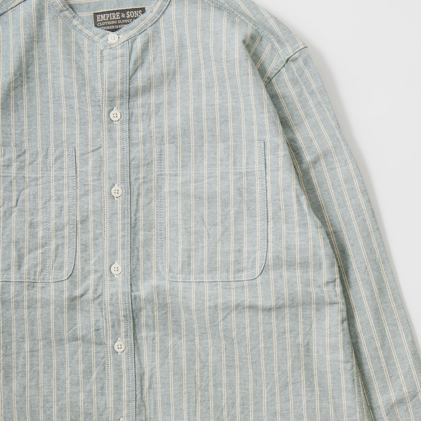 EMPIRE & SONS L/S CLASSIC BAND COLLAR SHIRT VINTAGE OXFORD - GREEN/BEIGE