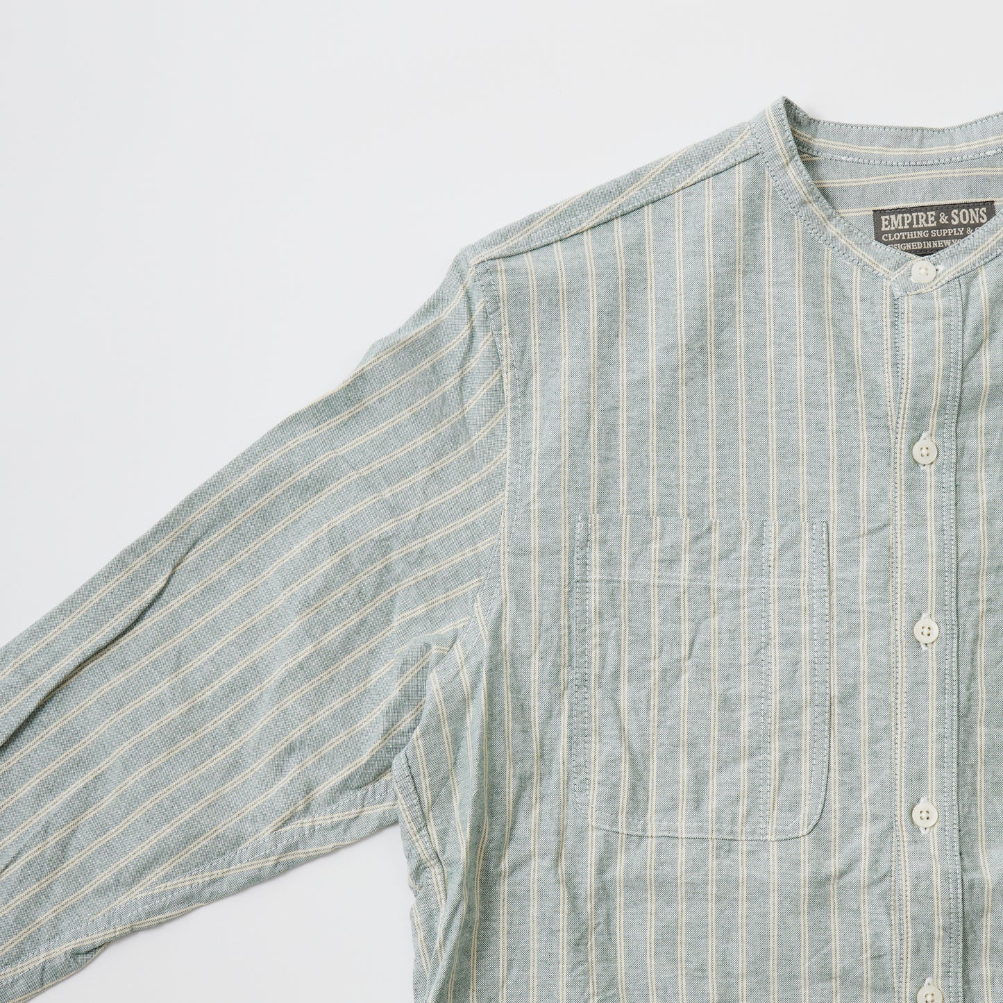 EMPIRE & SONS L/S CLASSIC BAND COLLAR SHIRT VINTAGE OXFORD - GREEN/BEIGE