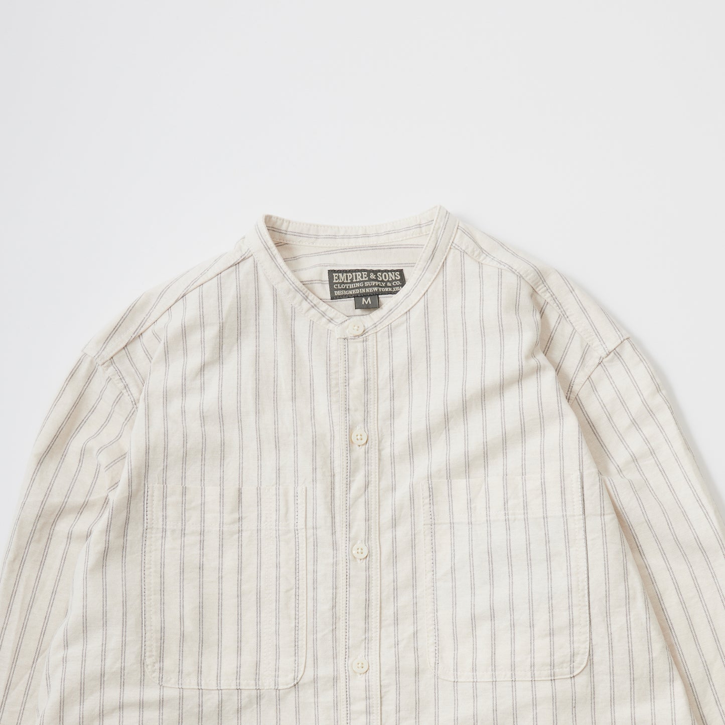 EMPIRE & SONS L/S CLASSIC BAND COLLAR SHIRT VINTAGE OXFORD - NATURAL/NAVY