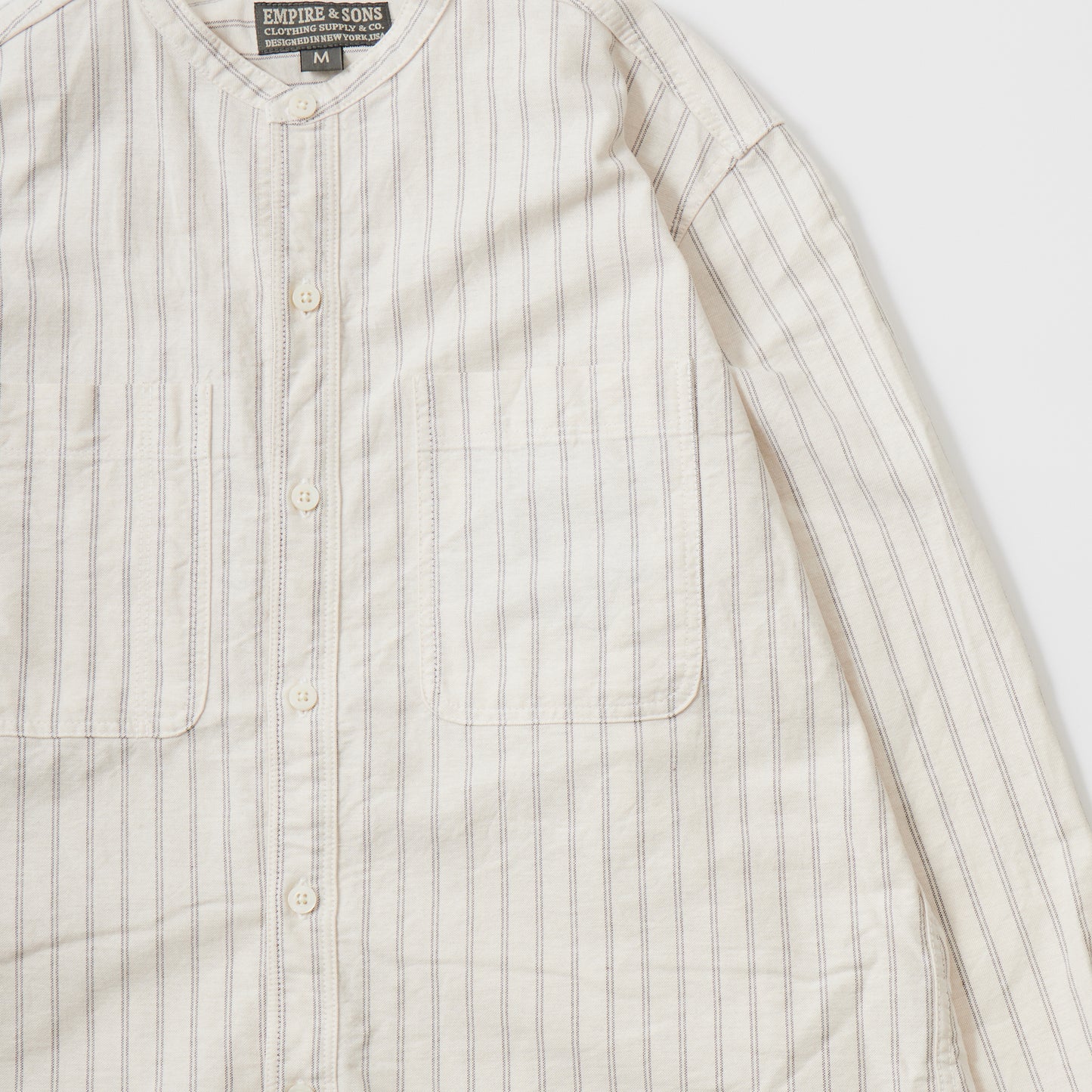 EMPIRE & SONS L/S CLASSIC BAND COLLAR SHIRT VINTAGE OXFORD - NATURAL/NAVY