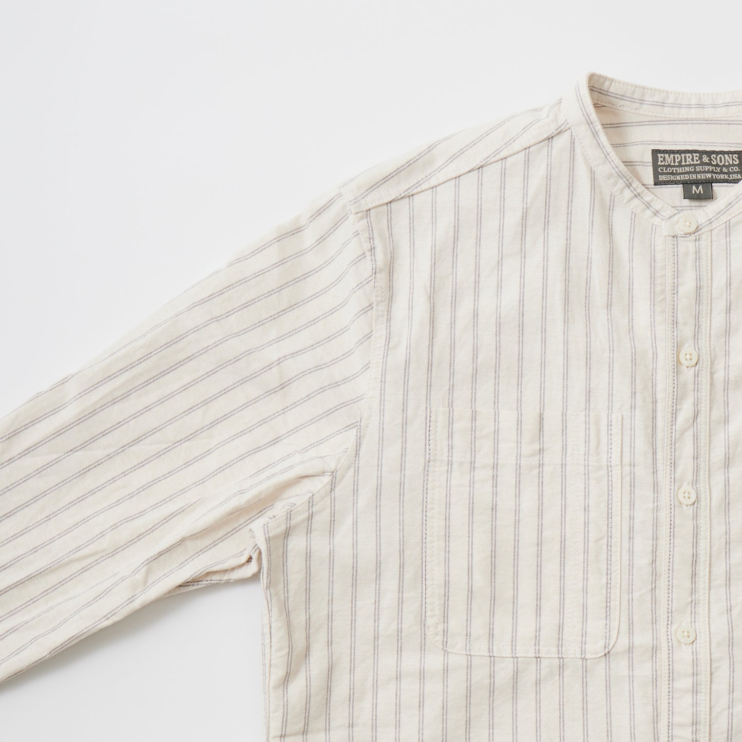 EMPIRE & SONS L/S CLASSIC BAND COLLAR SHIRT VINTAGE OXFORD - NATURAL/NAVY