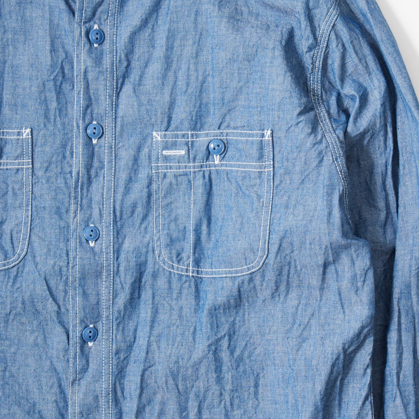 EMPIRE & SONS L/S USN STYLE WORK SHIRT 5oz ORGANIC COTTON SELVEGE CHAMBRAY - BLUE