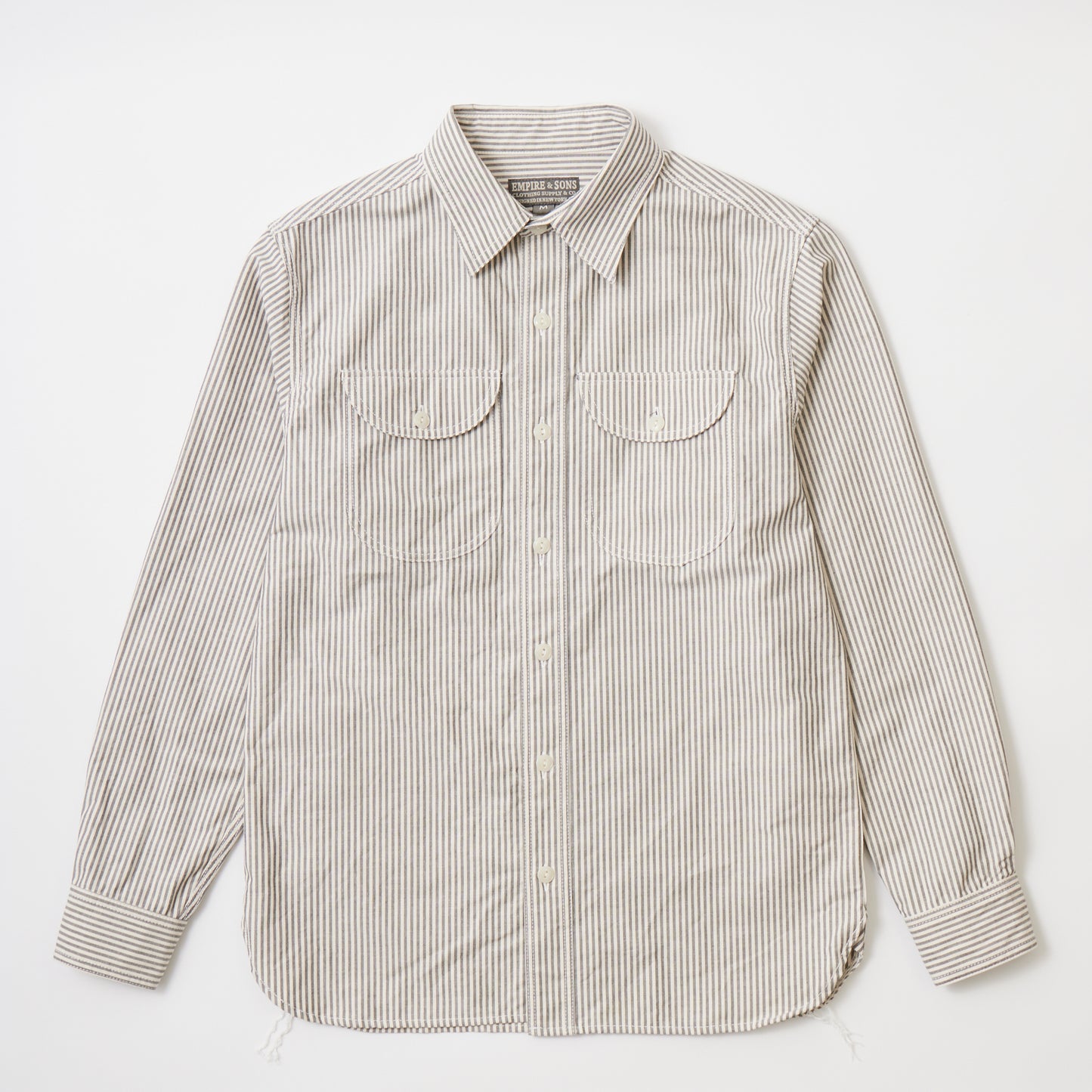 EMPIRE & SONS L/S UTILITY WORK SHIRT ORGANIC COTTON OXFORD CANVAS - 11 WHITE NAVY STRIPE