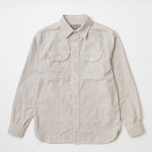 EMPIRE & SONS L/S UTILITY WORK SHIRT ORGANIC COTTON OXFORD CANVAS - 11 WHITE NAVY STRIPE