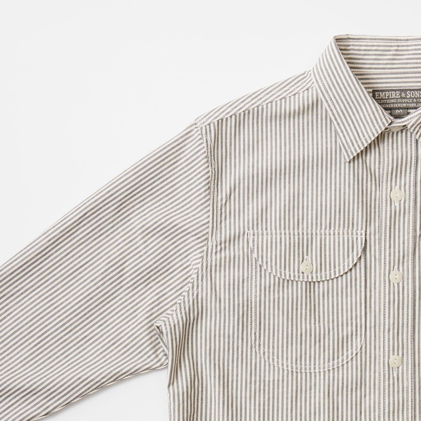 EMPIRE & SONS L/S UTILITY WORK SHIRT ORGANIC COTTON OXFORD CANVAS - 11 WHITE NAVY STRIPE