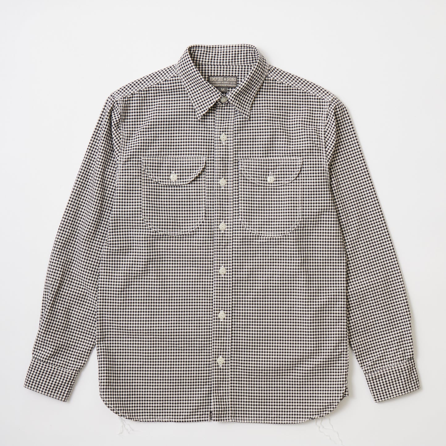 EMPIRE & SONS L/S UTILITY WORK SHIRT ORGANIC COTTON OXFORD CANVAS - 11 WHITE GINGHAM CHECK