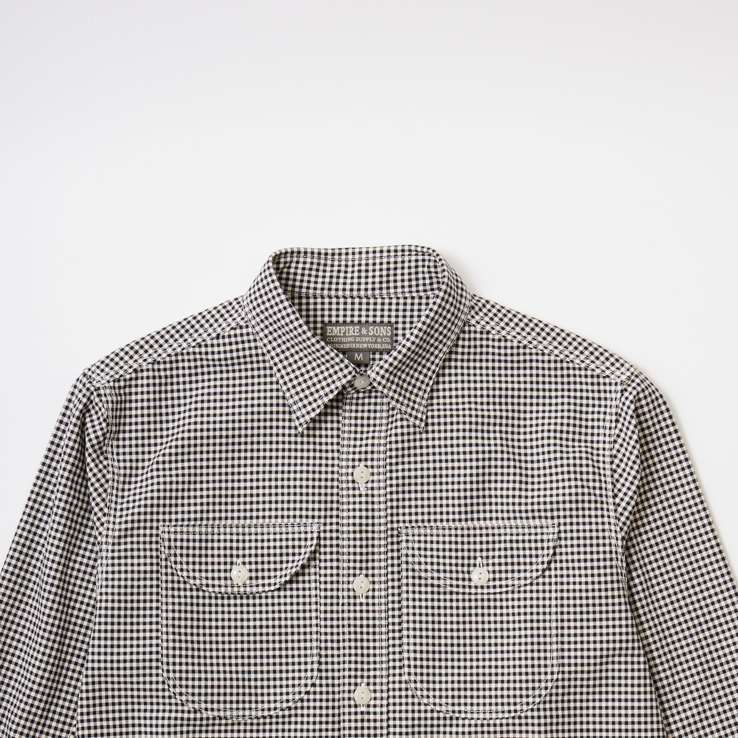 EMPIRE & SONS L/S UTILITY WORK SHIRT ORGANIC COTTON OXFORD CANVAS - 11 WHITE GINGHAM CHECK