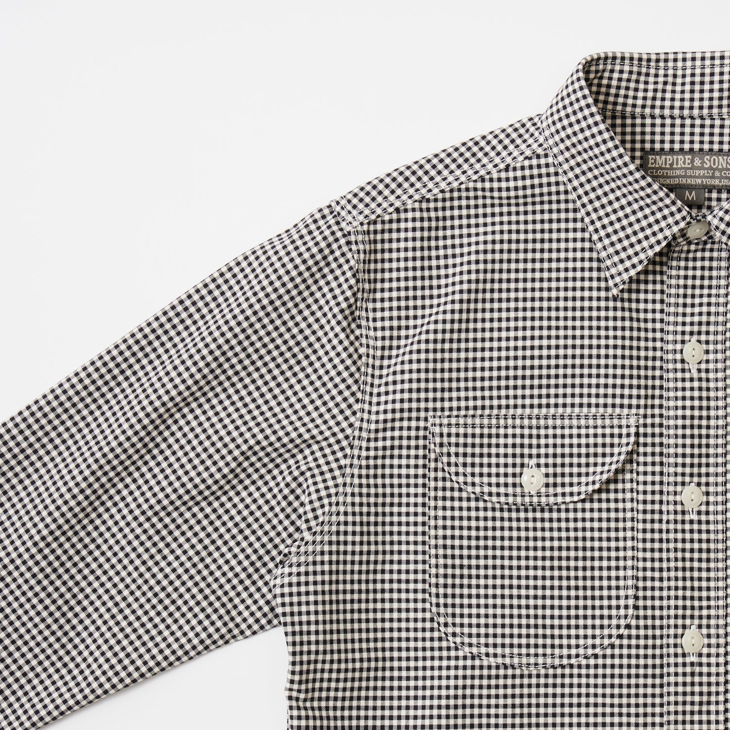 EMPIRE & SONS L/S UTILITY WORK SHIRT ORGANIC COTTON OXFORD CANVAS - 11 WHITE GINGHAM CHECK