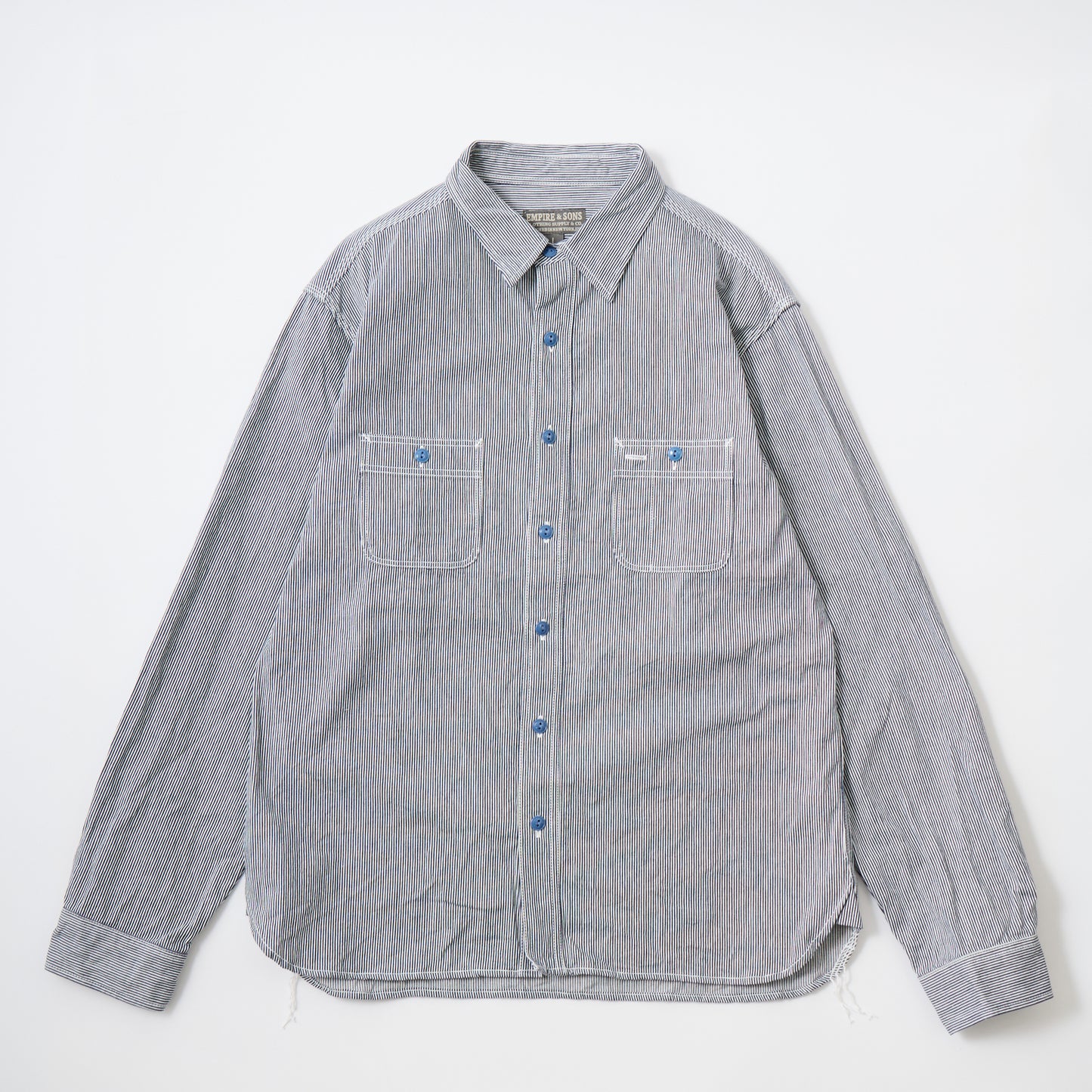 EMPIRE & SONS L/S USN STYLE WORK SHIRT 5oz ORGANIC COTTON HICKORY STRIPE