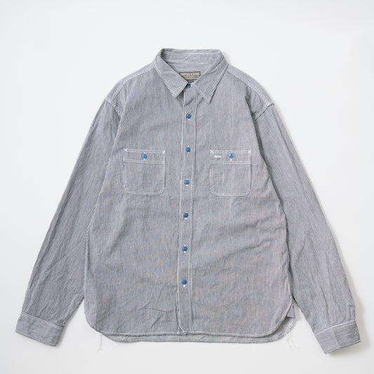 EMPIRE & SONS L/S USN STYLE WORK SHIRT 5oz ORGANIC COTTON HICKORY STRIPE