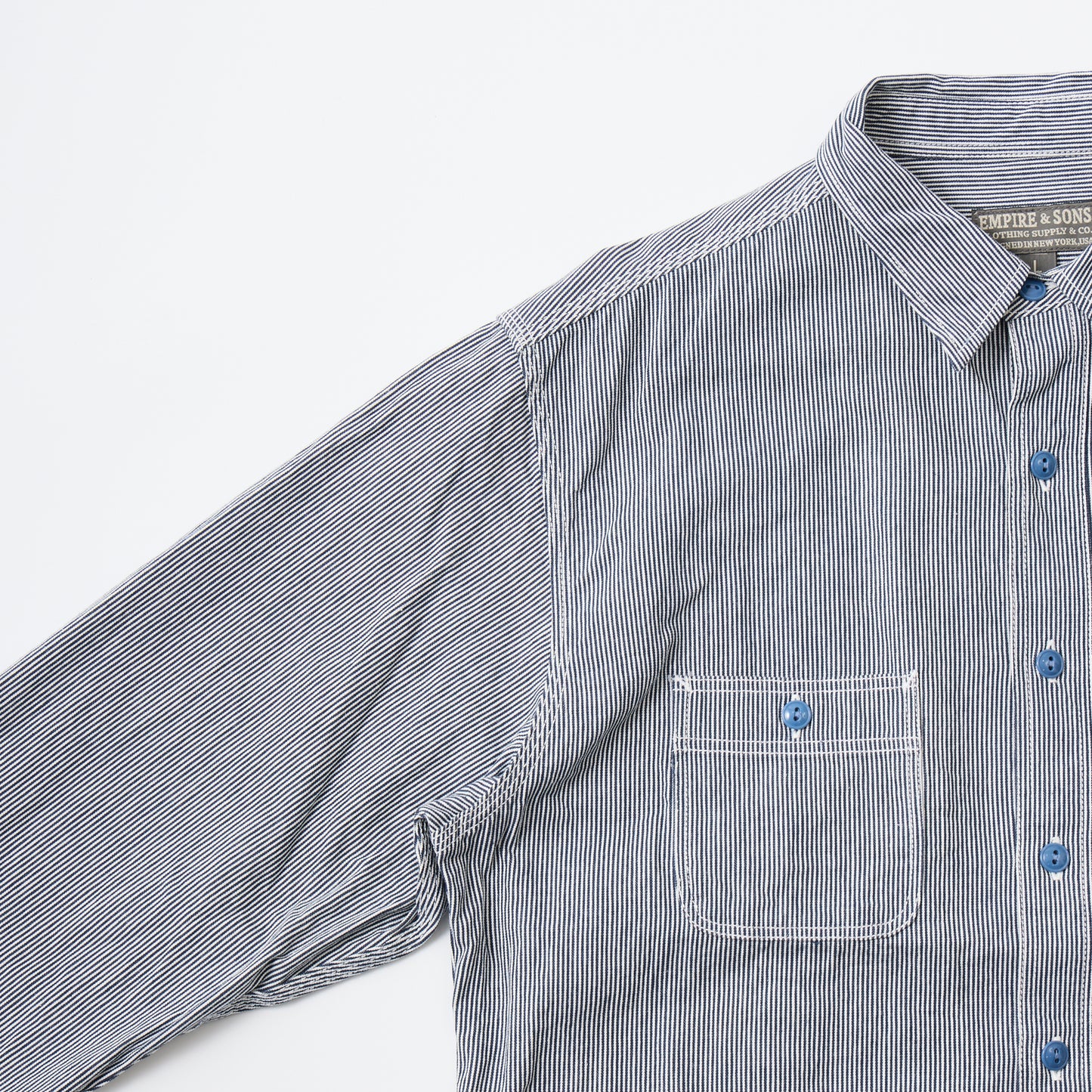 EMPIRE & SONS L/S USN STYLE WORK SHIRT 5oz ORGANIC COTTON HICKORY STRIPE