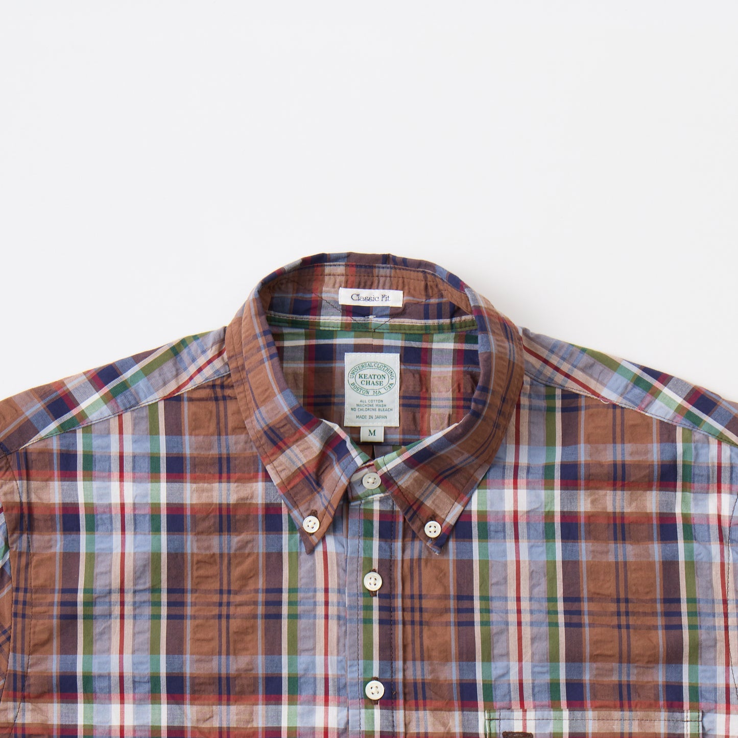 KEATON CHASE USA S/S CLASSIC FIT PULLOVER BD SHIRT MADRAS SEERSUCKER