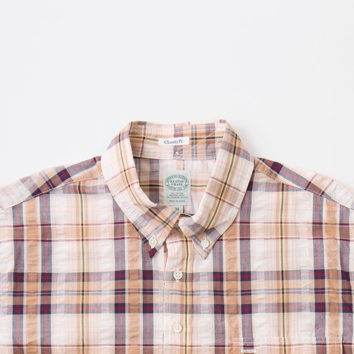 KEATON CHASE USA S/S CLASSIC FIT PULLOVER BD SHIRT MADRAS SEERSUCKER