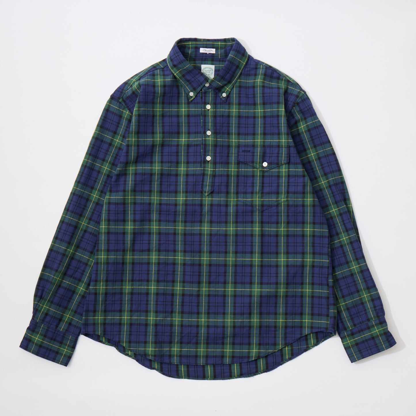 KEATON CHASE USA L/S CLASSIC FIT PULLOVER BD SHIRT TWILL CHECK - GREEN_NAVY_YELLOW CHECK