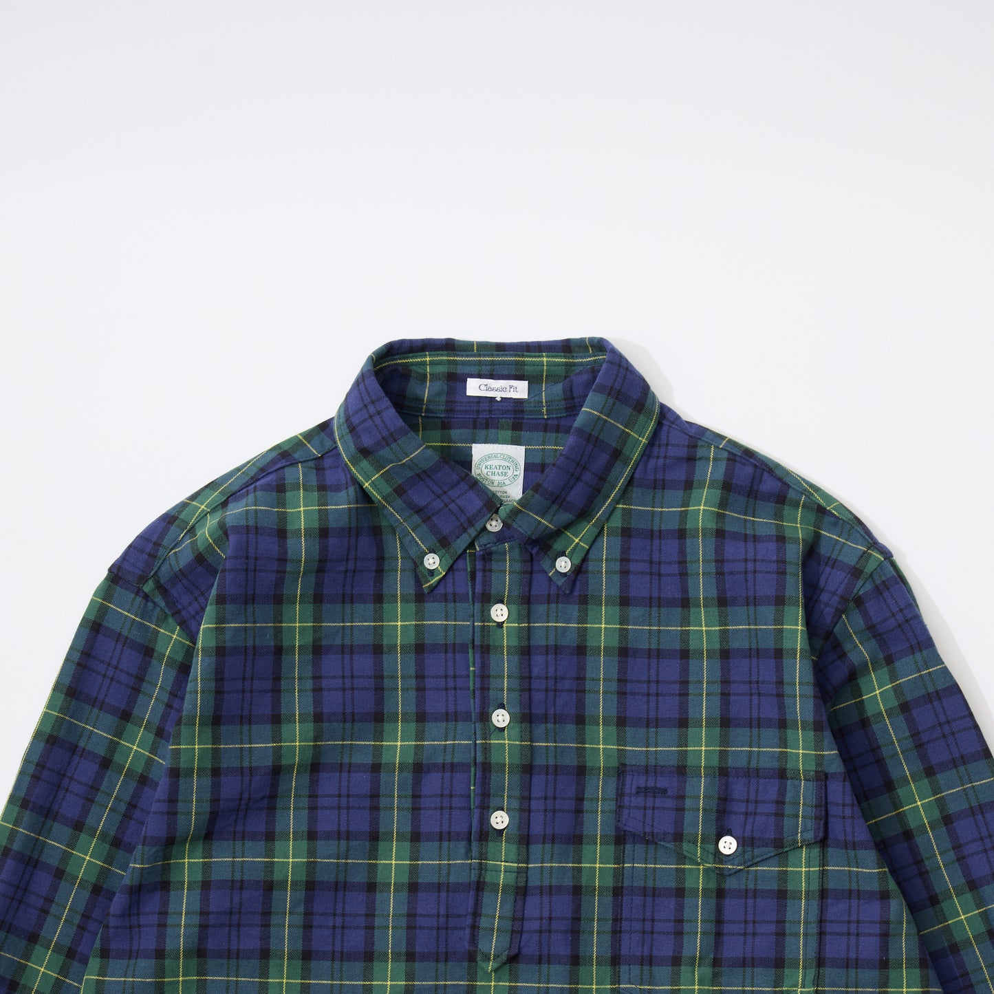 KEATON CHASE USA L/S CLASSIC FIT PULLOVER BD SHIRT TWILL CHECK - GREEN_NAVY_YELLOW CHECK