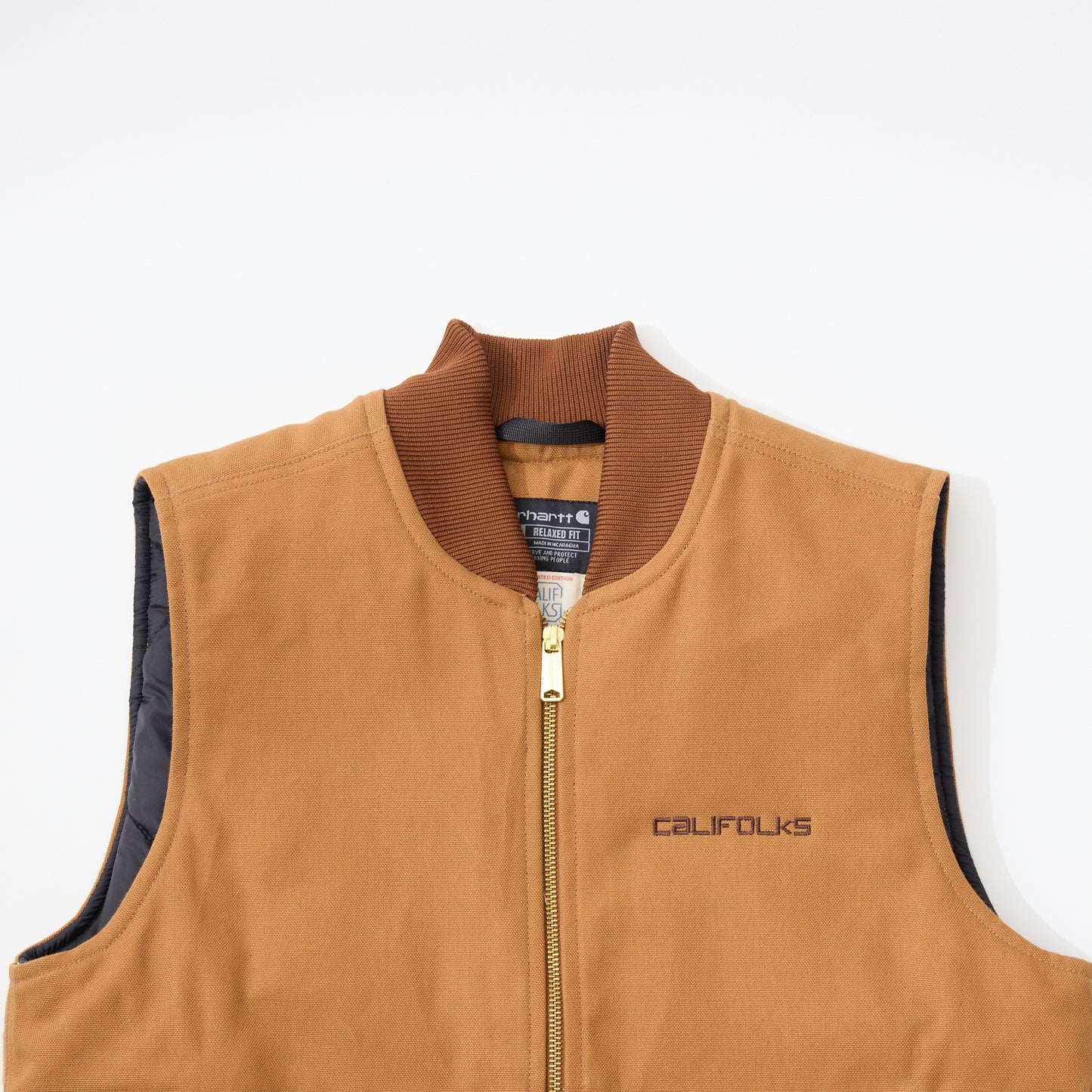 CALIFOLKS CARHARTT USA DUCK VEST w/CALIFOLKS EMBROIDERY - BROWN