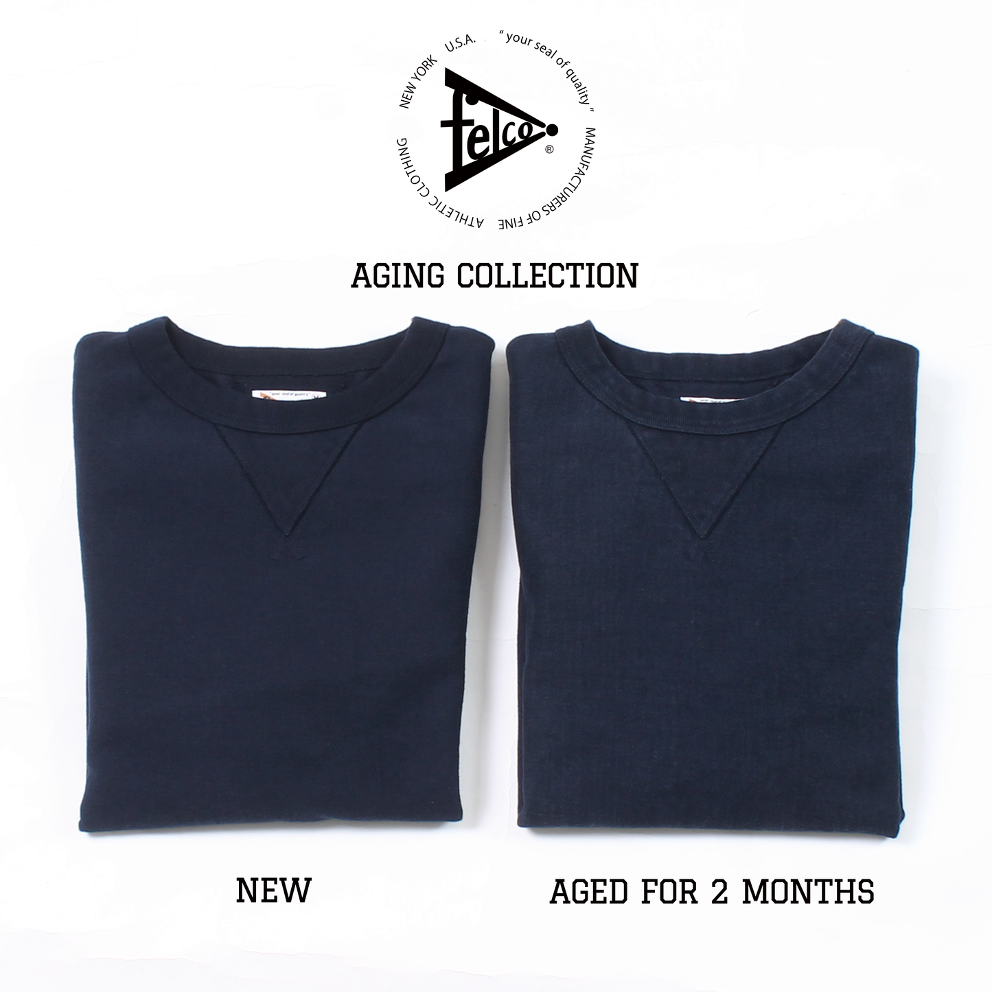 FELCO AGING COLLECTION - 16oz HARD INLAY ALL SEAM INVERSE WEAVE V GUSSET CLASSIC CREW - 2 COLORS