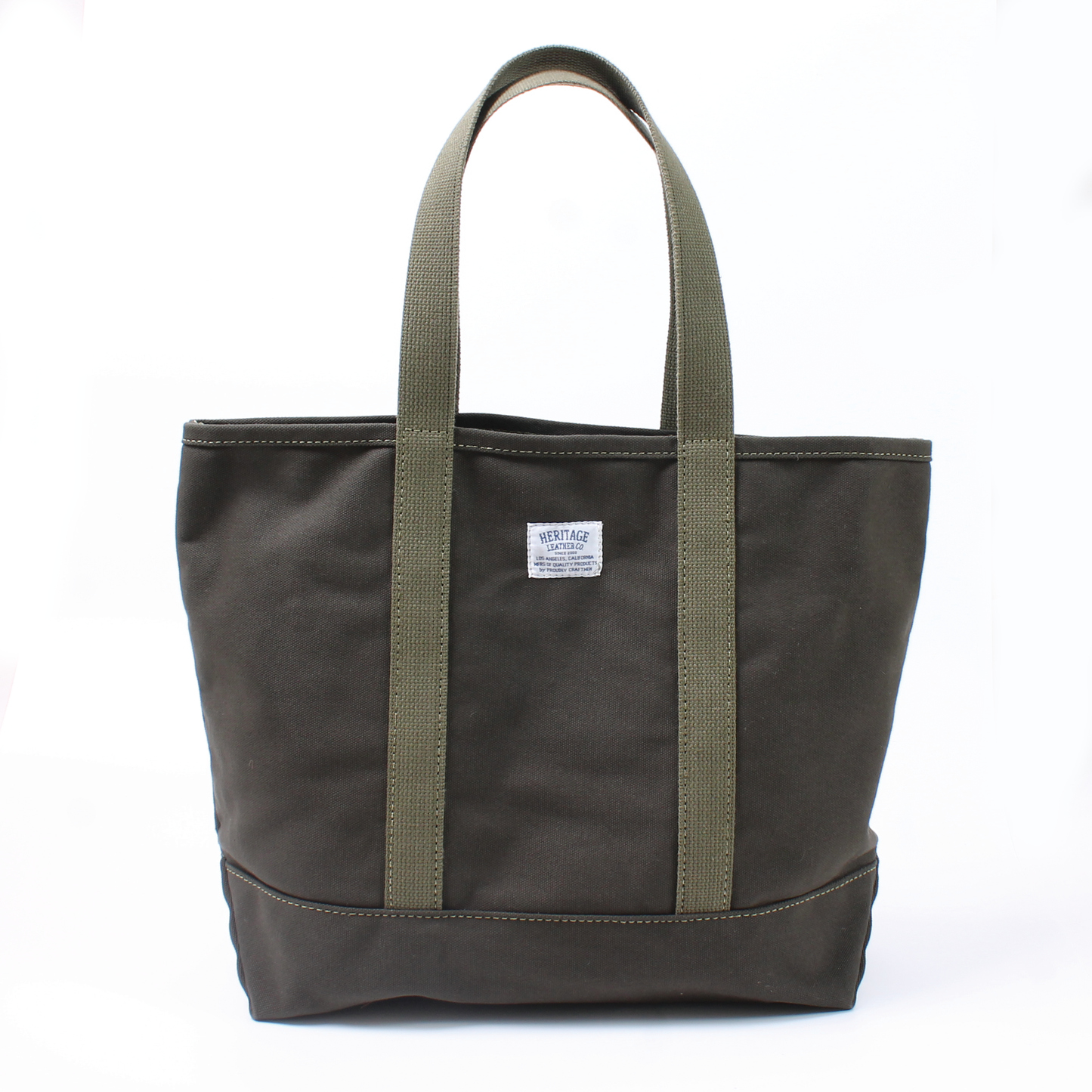 HERITAGE LEATHER 18oz CANVAS CUSTOM MADE DAY TOTE BAG - OLIVE DRAB
