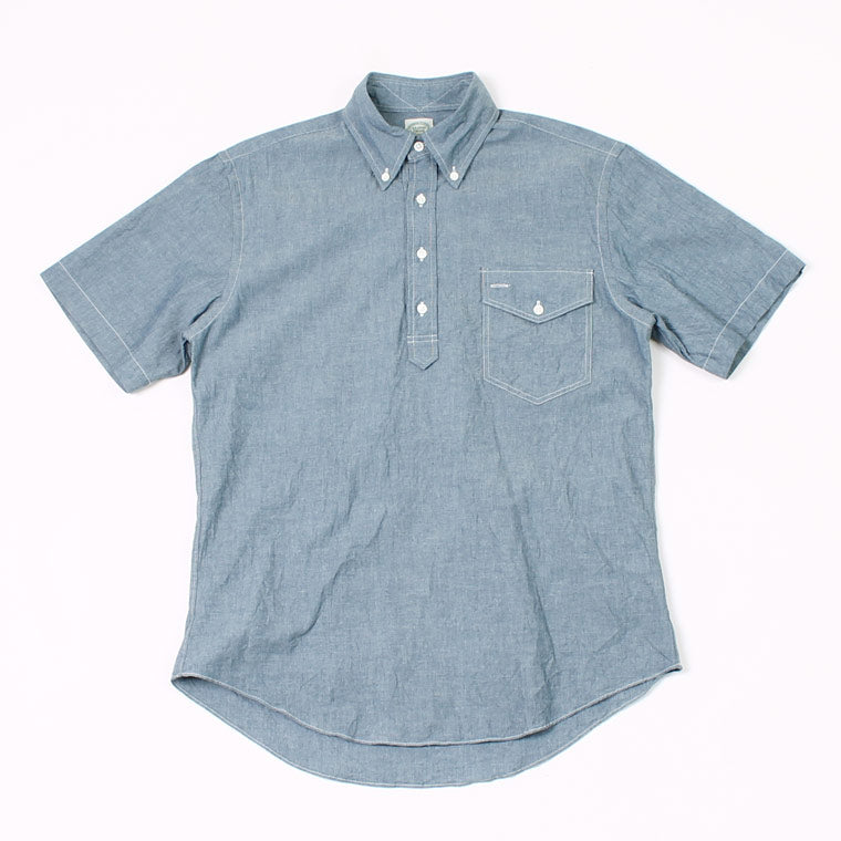 KEATON CHASE USA (キートンチェイスUSA） S/S PULLOVER BD SHIRT LT CHAMBRAY - BLUE