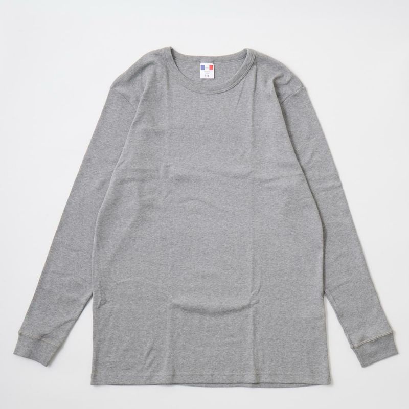 BANDOL（バンドール）  1×1 RIB COTTON 9/10 SLEEVE MILITARY CREW - ASH CHINE (GREY HEATHER)
