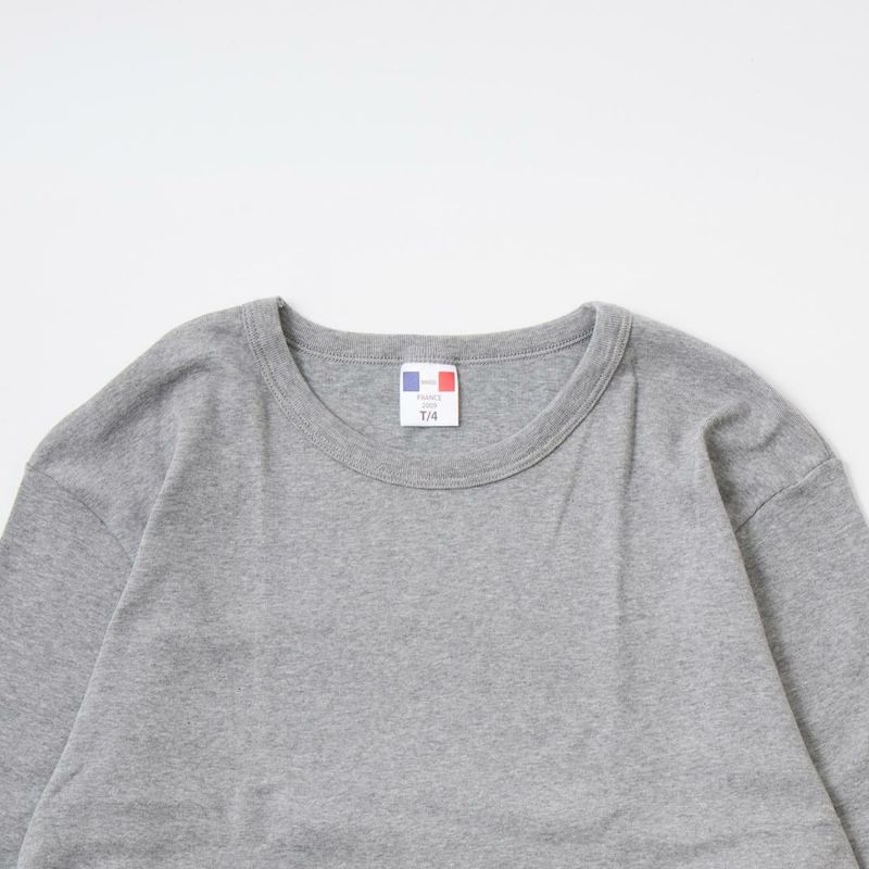 BANDOL（バンドール）  1×1 RIB COTTON 9/10 SLEEVE MILITARY CREW - ASH CHINE (GREY HEATHER)