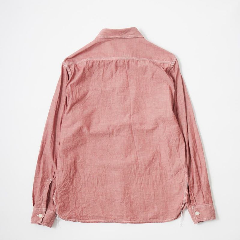 【NEW】EMPIRE & SONS L/S UTILITY WORK SHIRT 5oz ORGANIC COTTON SELVEGE CHAMBRAY - RED