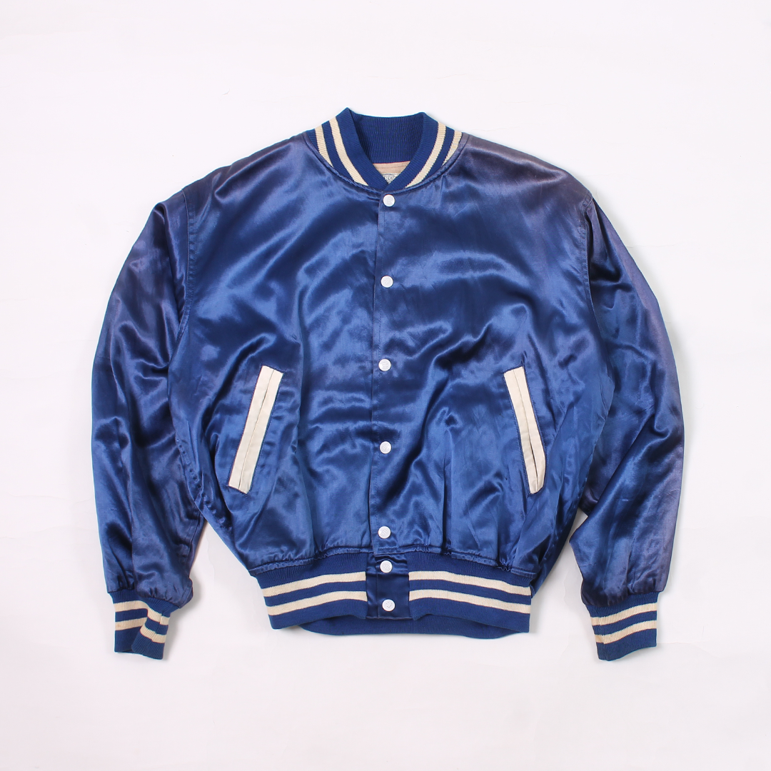 FELCO VINTAGE SATIN STADIUM JACKET - BLUE 30 YR. OLD TIMERS CLUB