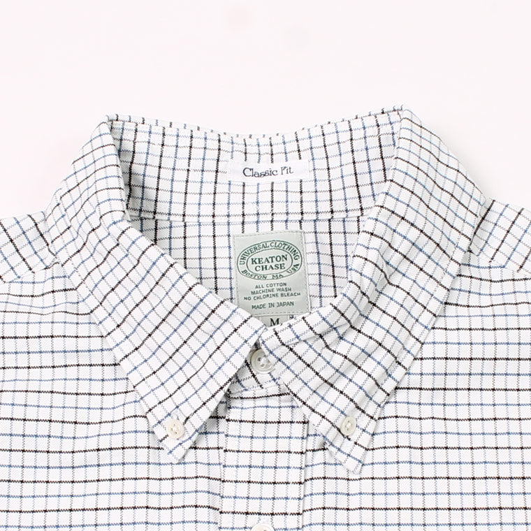 KEATON CHASE USA L/S CLASSIC FIT BD SHIRT PREMIUM OXFORD WHITE_BLUE TATTERSALL KCU-215