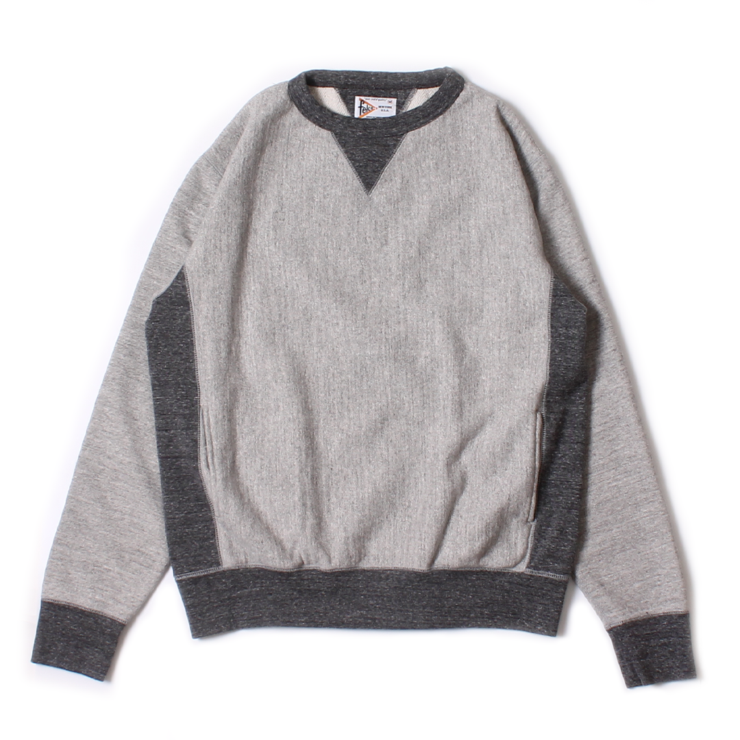 FELCO 16oz TERRY CLASSIC FIT INVERSE WEAVE DOUBLE V GUSSET SET IN CREW SWEAT W/SLASH POCKET - TWO TONE