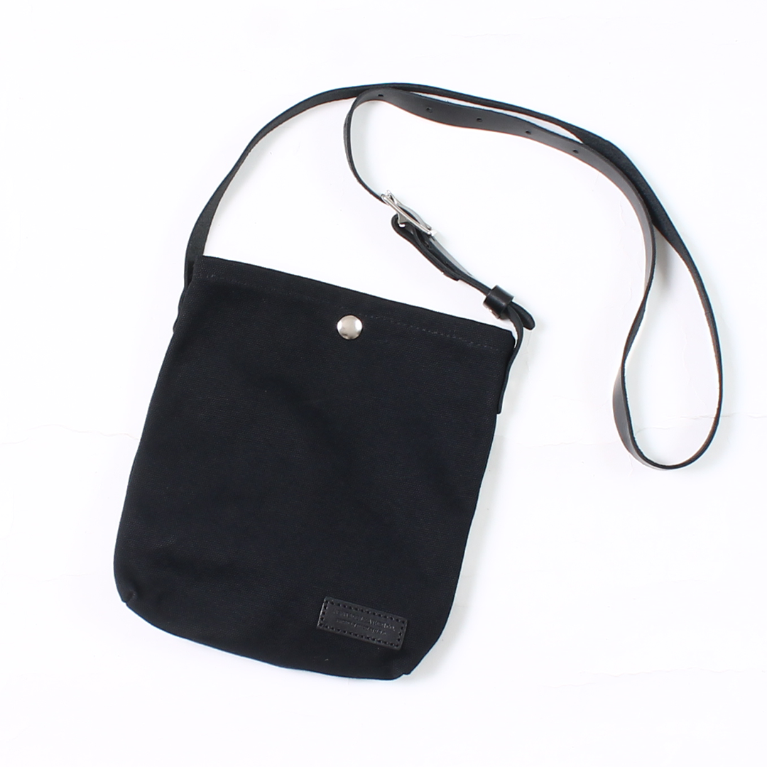 【NEW】HERITAGE LEATHER 18oz CANVAS CUSTOM MADE SACOCHE BAG W/ LEATHER STRAP - BLACK / BLACK LEATHER